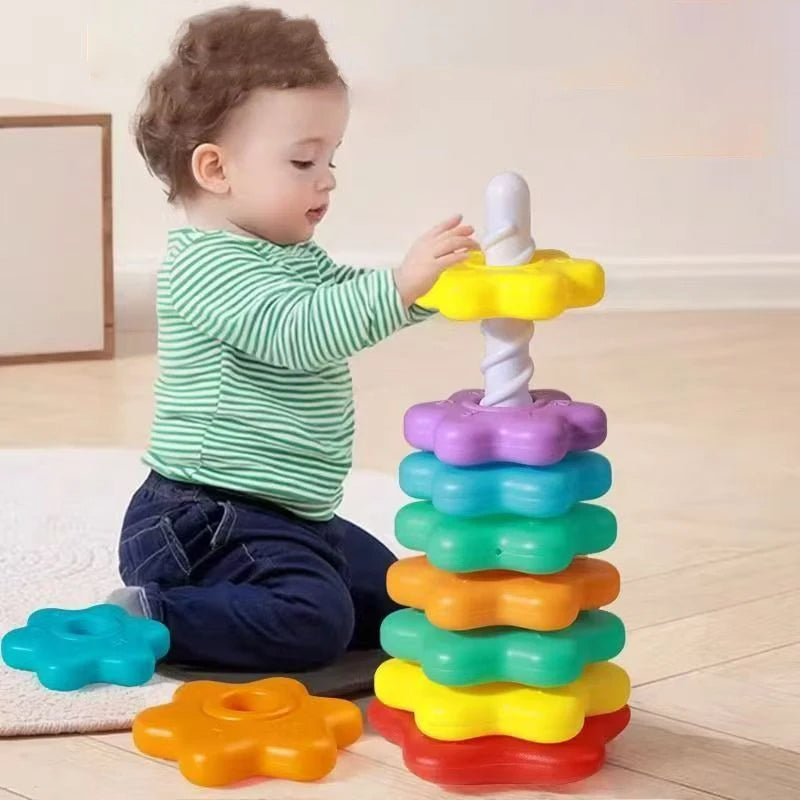 Montessori Rotating Rainbow Tower Baby stacking Puzzle Toys Children