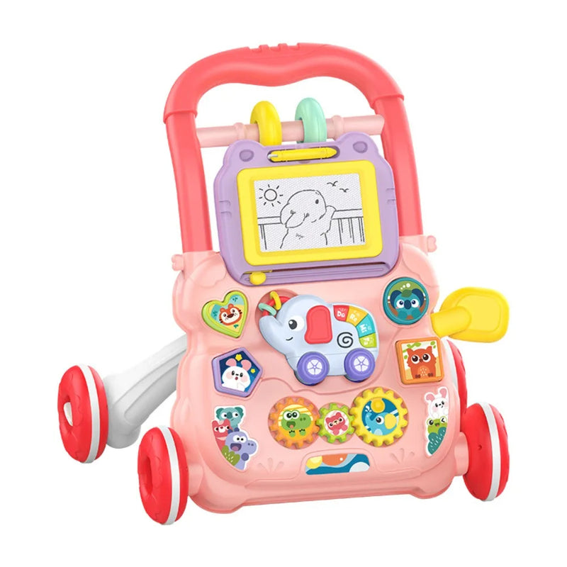 Music Baby Walker with Drawing Board Standing Toddler Trolley Walking Practice AntiRollover