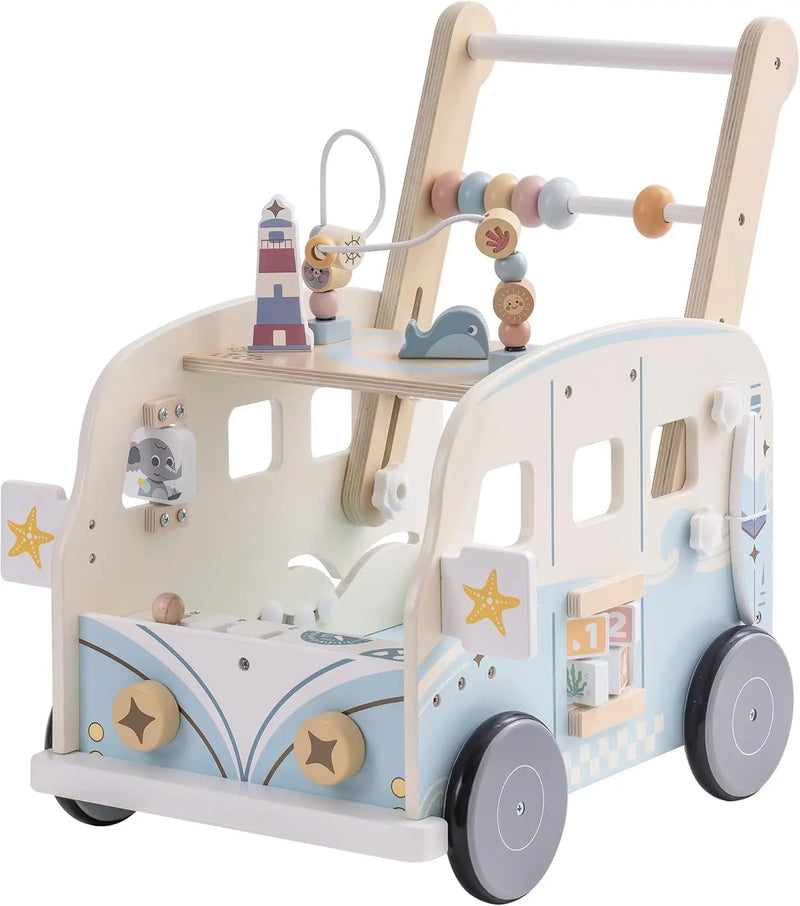 Wooden Baby Walker Baby Push Along Activity Walkers with Wheels Multifunctional