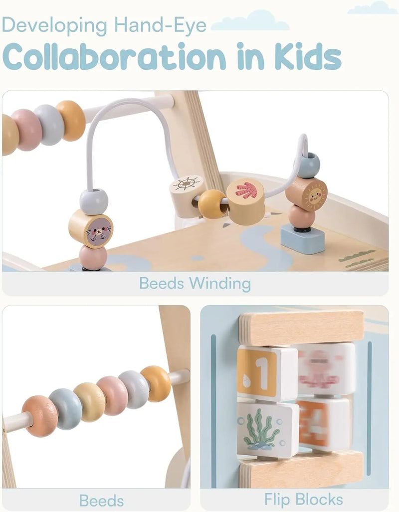 Wooden Baby Walker Baby Push Along Activity Walkers with Wheels Multifunctional