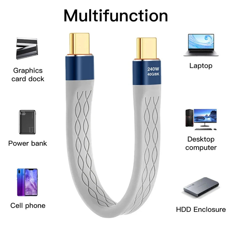 240W 40GB Short USB C to USB C Cable Fast Charging Type C