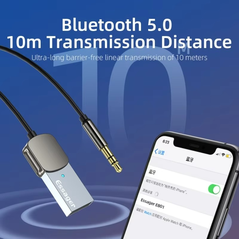 Essager Bluetooth Audio Receiver Dongle USB To 3.5mm Jack Car Audio Aux Bluetooth 5.0 Handsfree